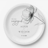 エレガントな花モチーフの婚約パーティー ペーパープレート (正面)