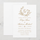 エレガントな花モノグラムクレスト結婚式 招待状 (正面/裏面)