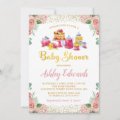 エレガントな花園でのお茶会 ベビーシャワー 招待状 (正面)