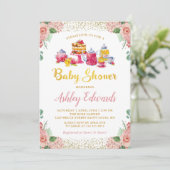 エレガントな花園でのお茶会 ベビーシャワー 招待状 (スタンド正面)