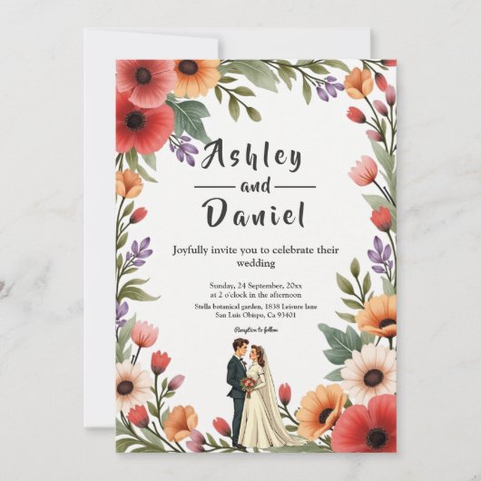 エレガントな花園のブライド＆グルーム サマーウェディング 招待状 (正面)