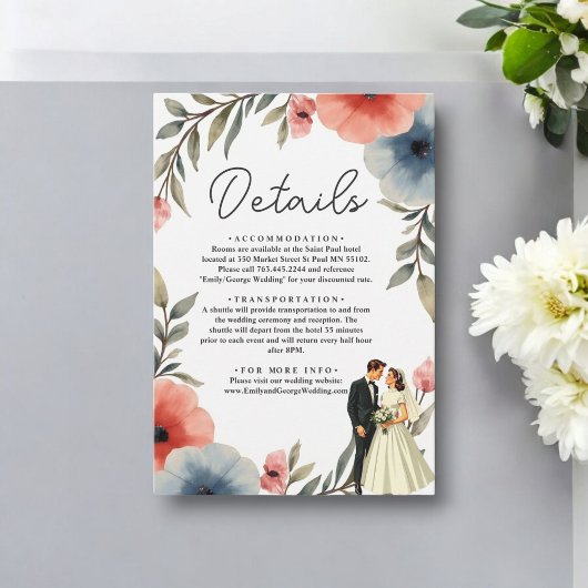 エレガントな花嫁と新郎の水彩花の結婚式 エンクロージャーカード