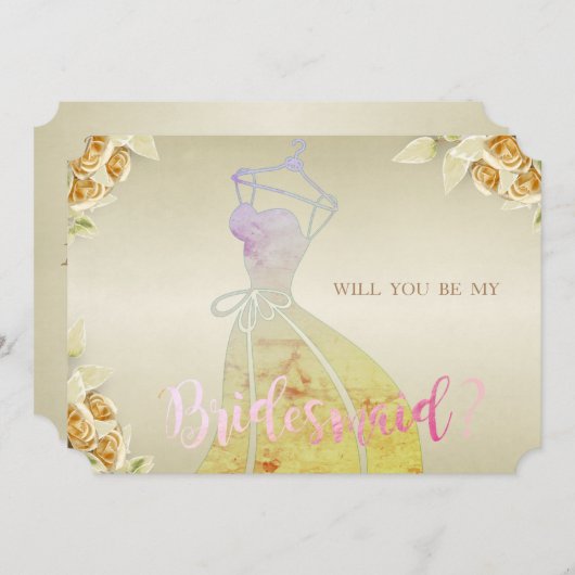 エレガントな花嫁のドレスと金色のバラの美しいカード 招待状 (正面/裏面)