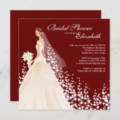 エレガントな花嫁のブライダルシャワーの招待状のワインの白 招待状 (正面/裏面)