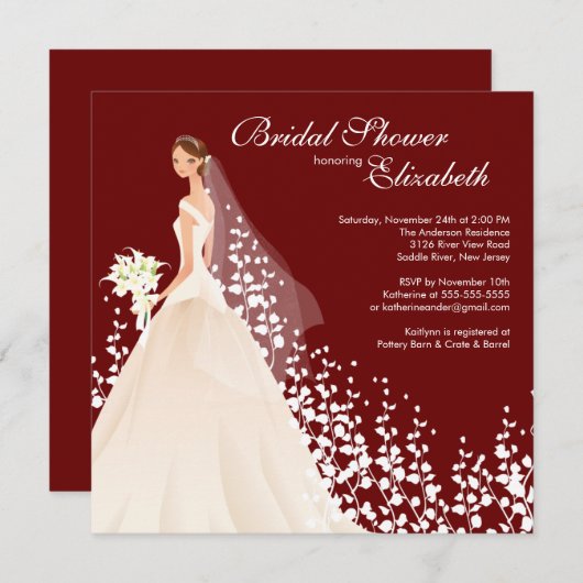 エレガントな花嫁のブライダルシャワーの招待状のワインの白 招待状 (正面/裏面)