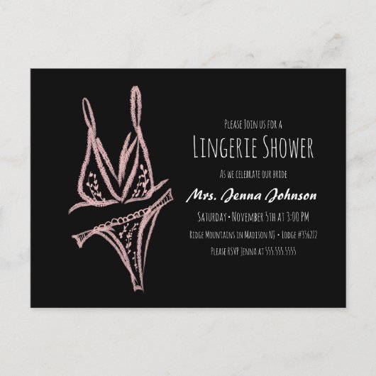 エレガントな花嫁のランジェリー　ピンクの結婚前お祝いパーティー ポストカード (正面)