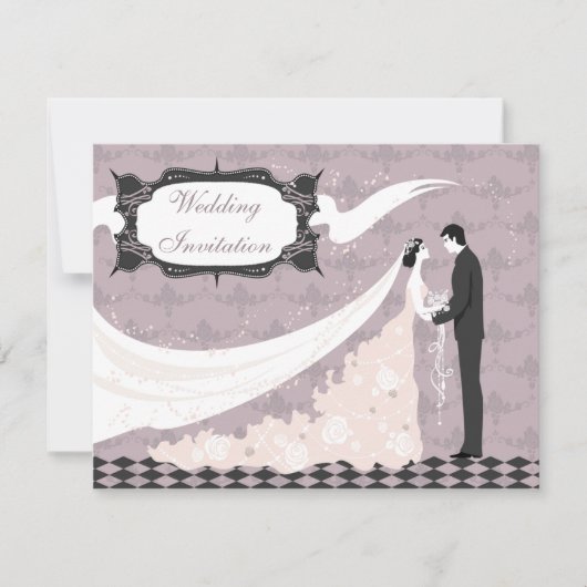 エレガントな花嫁及び新郎のベクトル結婚式 招待状 (正面)