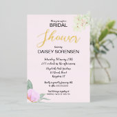 エレガントな花嫁 ピンクとゴールドのシャワーフォイル招待状 箔招待状 (立ち正面)
