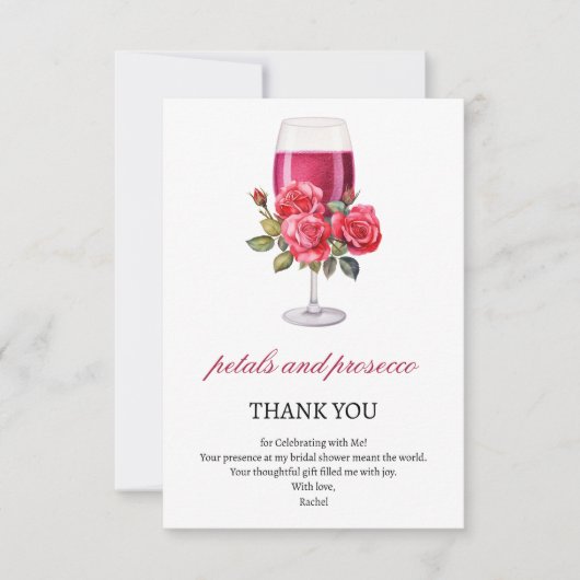 エレガントな花弁とプロセッコ ブライダルシャワー サンキューカード (正面)