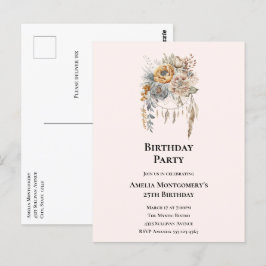 エレガントな花束とドリームキャッチャー誕生日 ポストカード