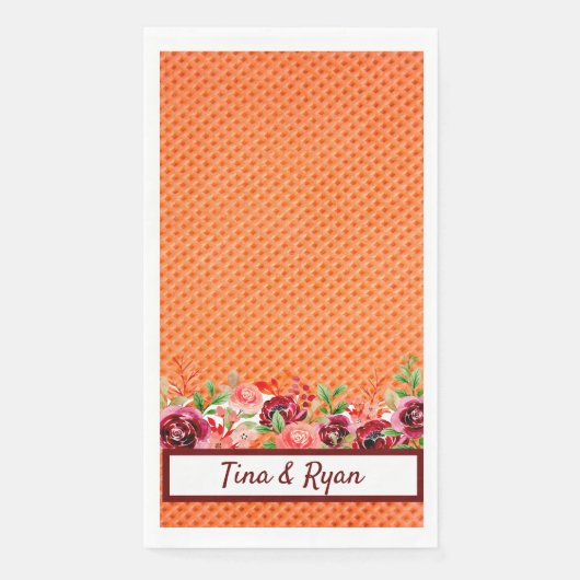 エレガントな花柄のカスタムウェディングゲストタオルナプキン (正面)