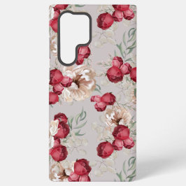 エレガントな花柄のサムスンギャラクシーケース 赤いバラのデザイン SAMSUNG GALAXY S22 ULTRAケース