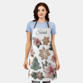 エレガントな花柄のジンジャーブレッド カスタム クリスマス エプロン (着用した状態)