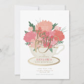 エレガントな花柄のティーカップ ティーパーティー 招待状 (正面)