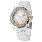 エレガントな花柄のデュアルネーム ブライダルシャワー招待状 腕時計 (アングル)