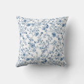 エレガントな花柄のトワル ブルー ホワイト ヴィンテージスタイル クッション (裏面)