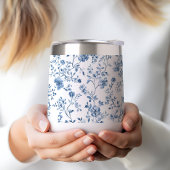 エレガントな花柄のトワール ブルーとホワイト ヴィンテージスタイル