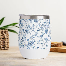 エレガントな花柄のトワール ブルーとホワイト ヴィンテージスタイル