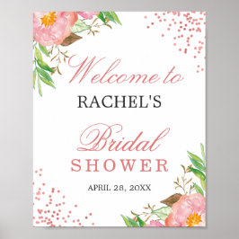 エレガントな花柄のバラ ピンクのコンフェッティ ブライダルシャワー ポスター