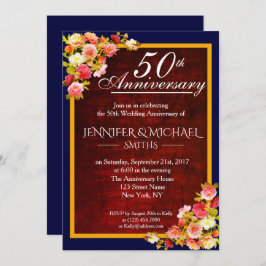 エレガントな花柄のバーガンディー結婚記念日招待状 招待状