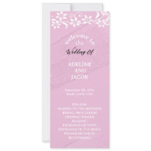 エレガントな花柄のピンクと白の結婚式プログラム