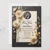 エレガントな花柄のブラックとクリームの結婚式招待状 招待状 (正面)