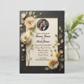 エレガントな花柄のブラックとクリームの結婚式招待状 招待状 (スタンド正面)