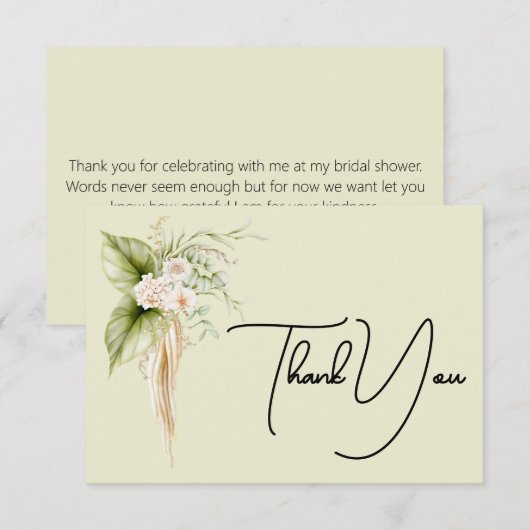 エレガントな花柄のボーダー紙ラベル名札 サンキューカード (正面/裏面)