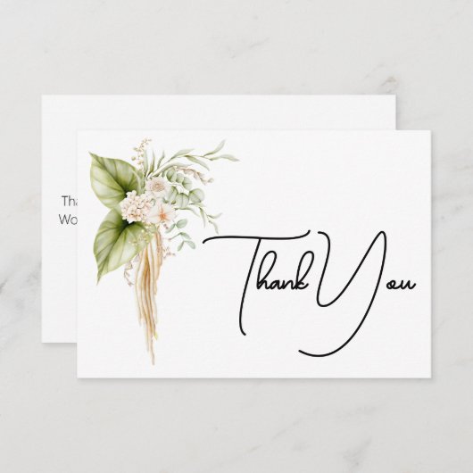 エレガントな花柄のボーダー紙ラベル名札 サンキューカード (正面/裏面)