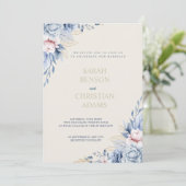 エレガントな花柄の招待状 ソフトブルー、ピンク、ヌードカラー 招待状 (スタンド正面)