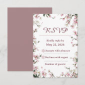 エレガントな花柄の桜の結婚式出欠確認カード 出欠カード (正面/裏面)
