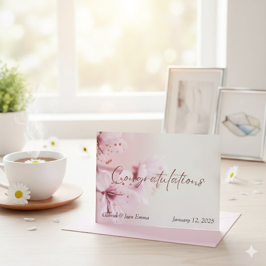 エレガントな花柄の結婚式お祝いカード カード