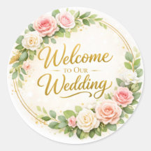 エレガントな花柄の結婚式ウェルカムステッカー