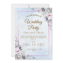 エレガントな花柄の結婚式パーティー招待状カード