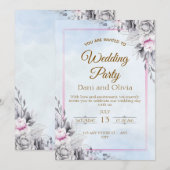 エレガントな花柄の結婚式パーティー招待状カード 招待状 (正面/裏面)