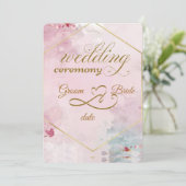 エレガントな花柄の結婚式招待状カード印刷用テンプレート (スタンド正面)