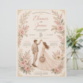 エレガントな花柄の結婚式招待状テンプレート セーブザデート (スタンド正面)