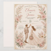 エレガントな花柄の結婚式招待状テンプレート セーブザデート (正面/裏面)
