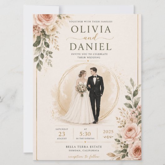 エレガントな花柄の結婚式招待状テンプレート セーブザデート (正面)