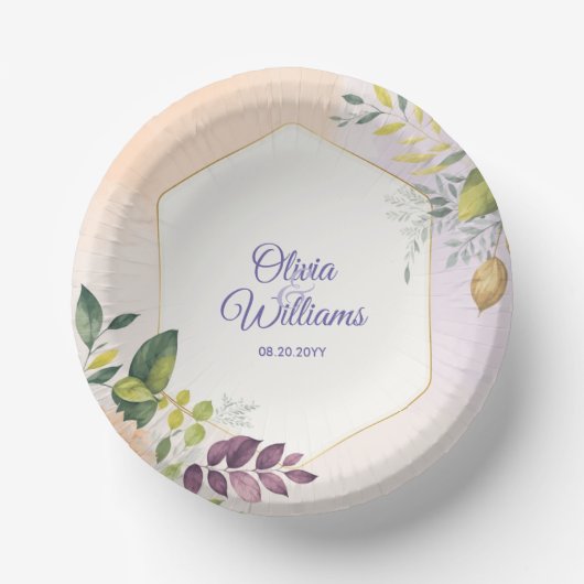 エレガントな花柄の結婚式招待状テンプレート ペーパーボウル (正面)