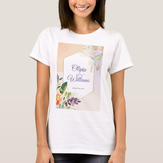 エレガントな花柄の結婚式招待状テンプレート Tシャツ (正面)