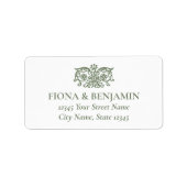 エレガントな花柄の結婚式用グリーン差出人住所ラベル ラベル (正面)