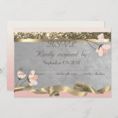 エレガントな花柄の返信カード 招待状 (正面/裏面)