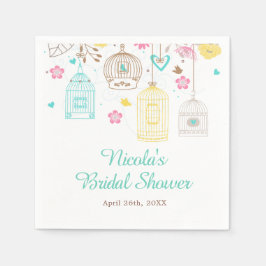 エレガントな花柄の黄色とピンクのブライダルシャワー スタンダードカクテルナプキン