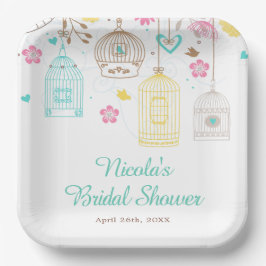 エレガントな花柄の黄色とピンクのブライダルシャワー ペーパープレート