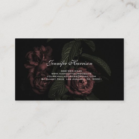 エレガントな花柄の黒のばら色の花束の花 名刺 (裏面)