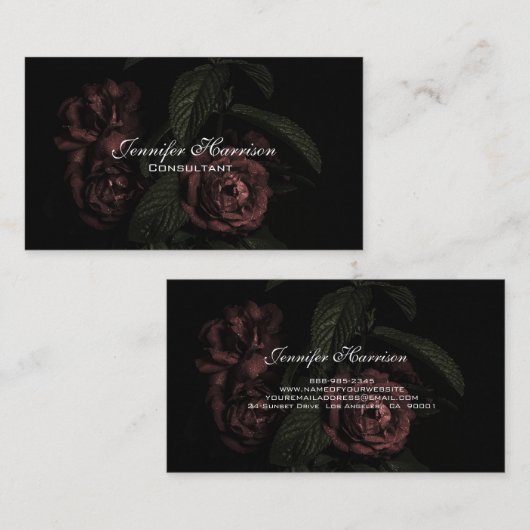 エレガントな花柄の黒のばら色の花束の花 名刺 (正面/裏面)