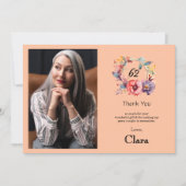 エレガントな花柄の６２歳の誕生日お礼カード 招待状 (正面)