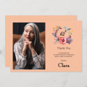 エレガントな花柄の６２歳の誕生日お礼カード 招待状 (正面/裏面)