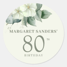 エレガントな花柄の80歳の誕生日パーティーファーバー ラウンドシール